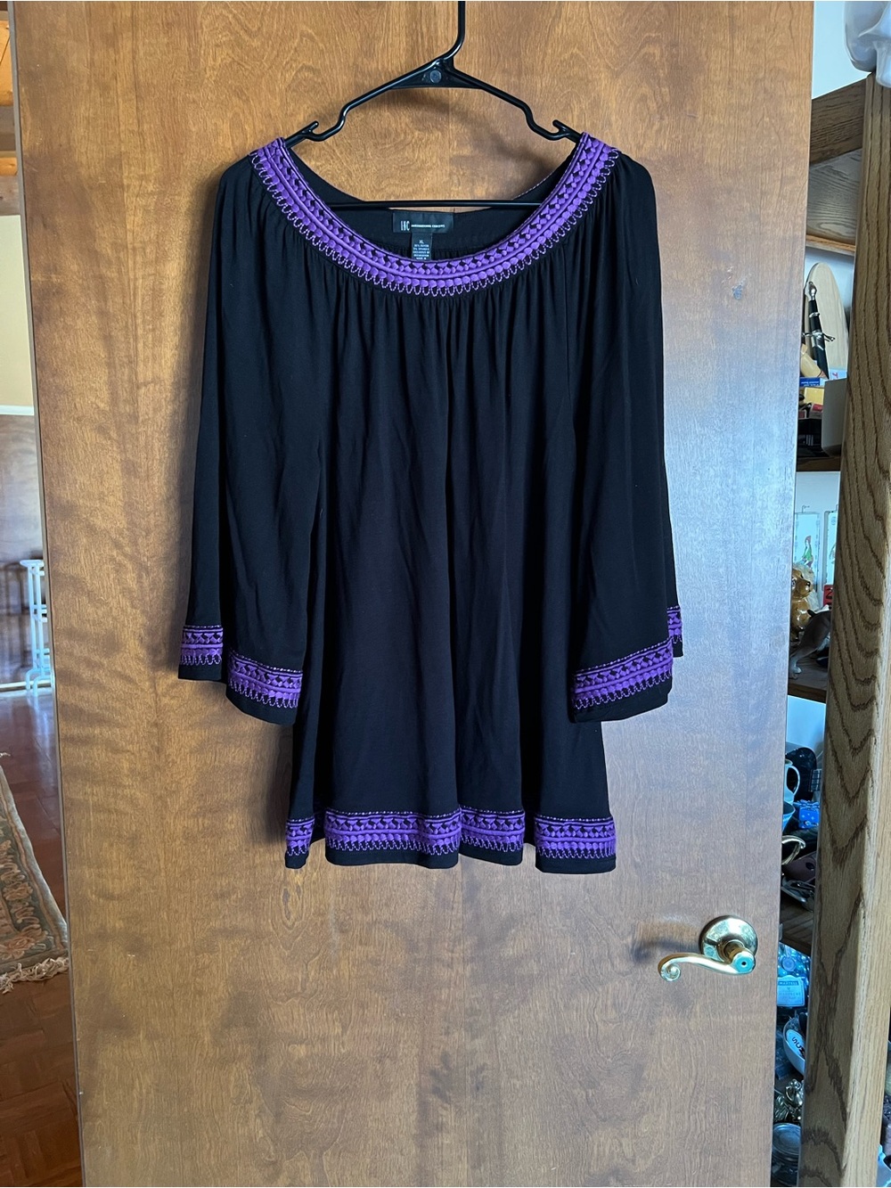 INC International Concepts Black Tunic with Purple Trim